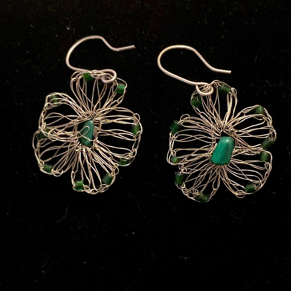 Silver Stylized Flower French Wire Earrings